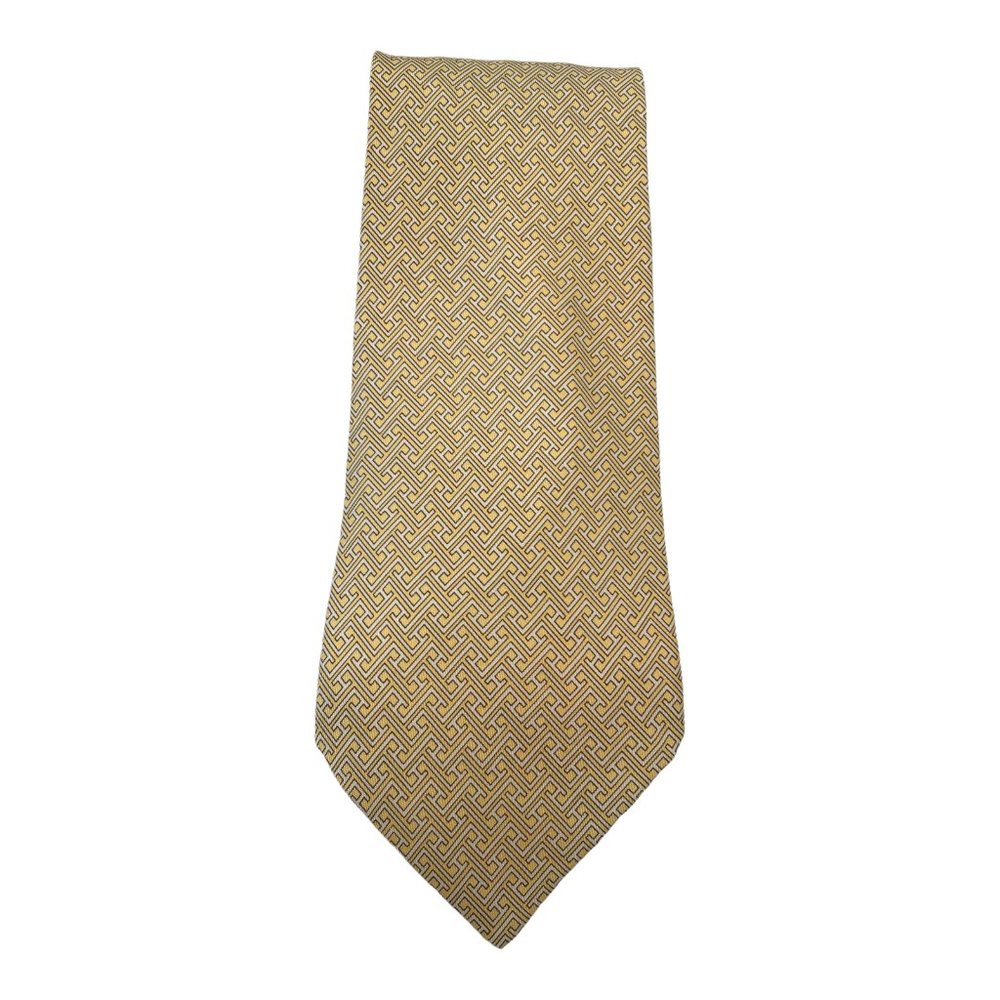 HERMES PARIS Yellow Geometric Print Tie Silk France 60"/ 3".3/4 EX COND - Picture 7 of 7